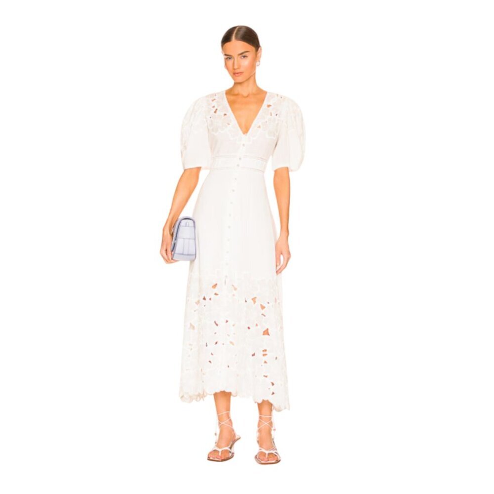 Veronica Beard White Eyelet Midi Dress